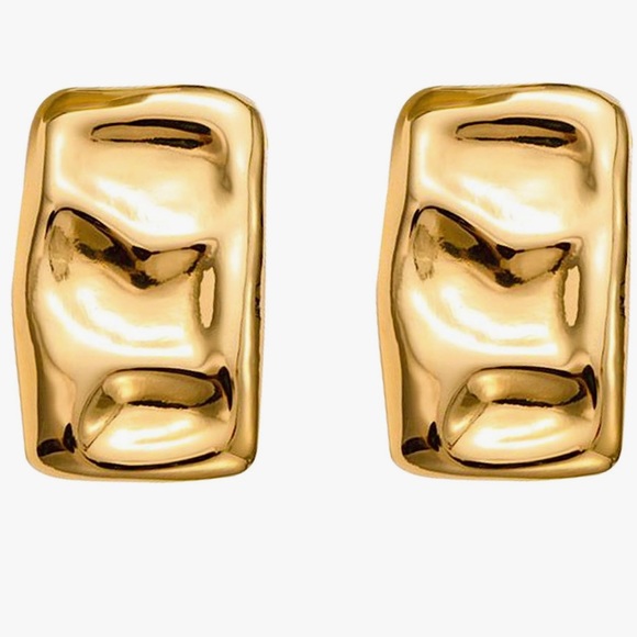 NEW Chunky Gold Rectangular Geometric Stud Drop Earrings - Picture 2 of 3